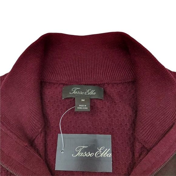 Tasso Elba Sweater Mens Medium Burgundy 1/4 Zip Knitted High Neck Long Sleeve - Picture 8 of 9